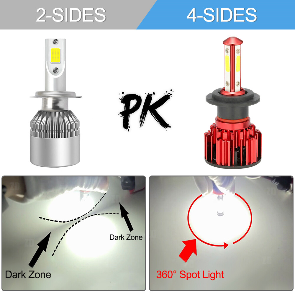 4 Sides H7 LED Headlight Bulb Kit High Low Beam 6500K White Super Bright 20000LM