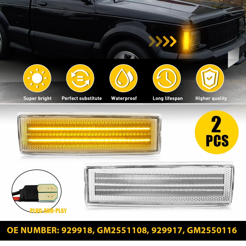 2x CLEAR Side Marker Lights LED For Chevy Olds S10 Pickup S15 Jimmy Amber EOT