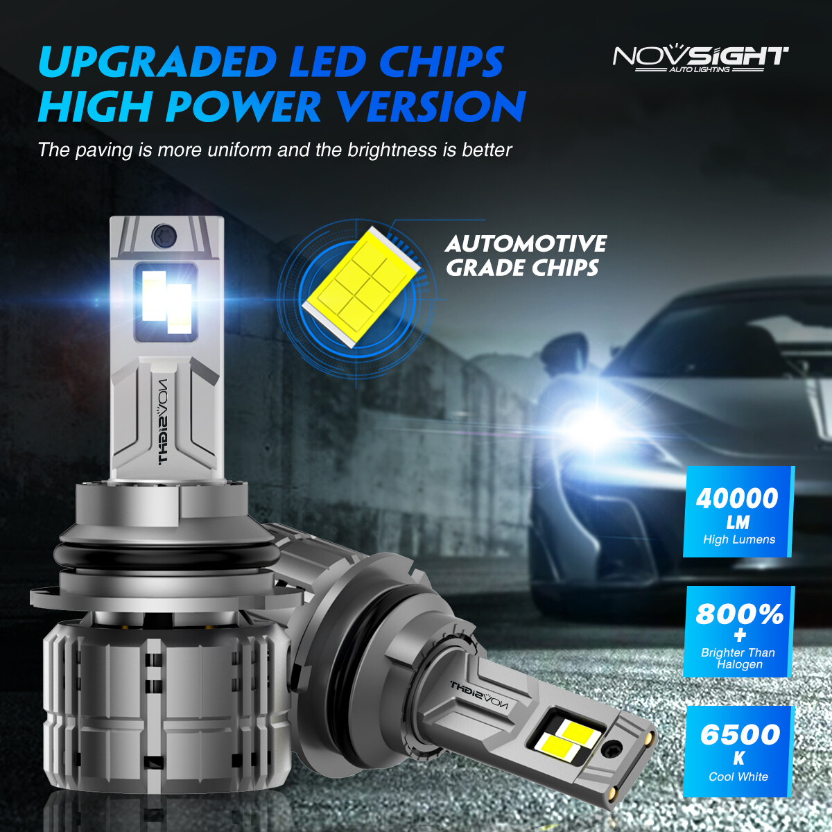 NOVSIGHT H4 LED Headlight Bulbs High Low Beam 80000LM 500% Brighter Than Halogen