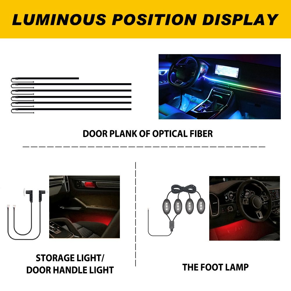 18 in1Car LED Ambient Light Strip APP Remote Atmosphere Interior LED Acrylic RGB