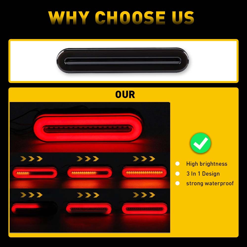 2x 5″ LED Truck Trailer Brake Turn Signal Flowing Tail Light Bar Stop Red Amber