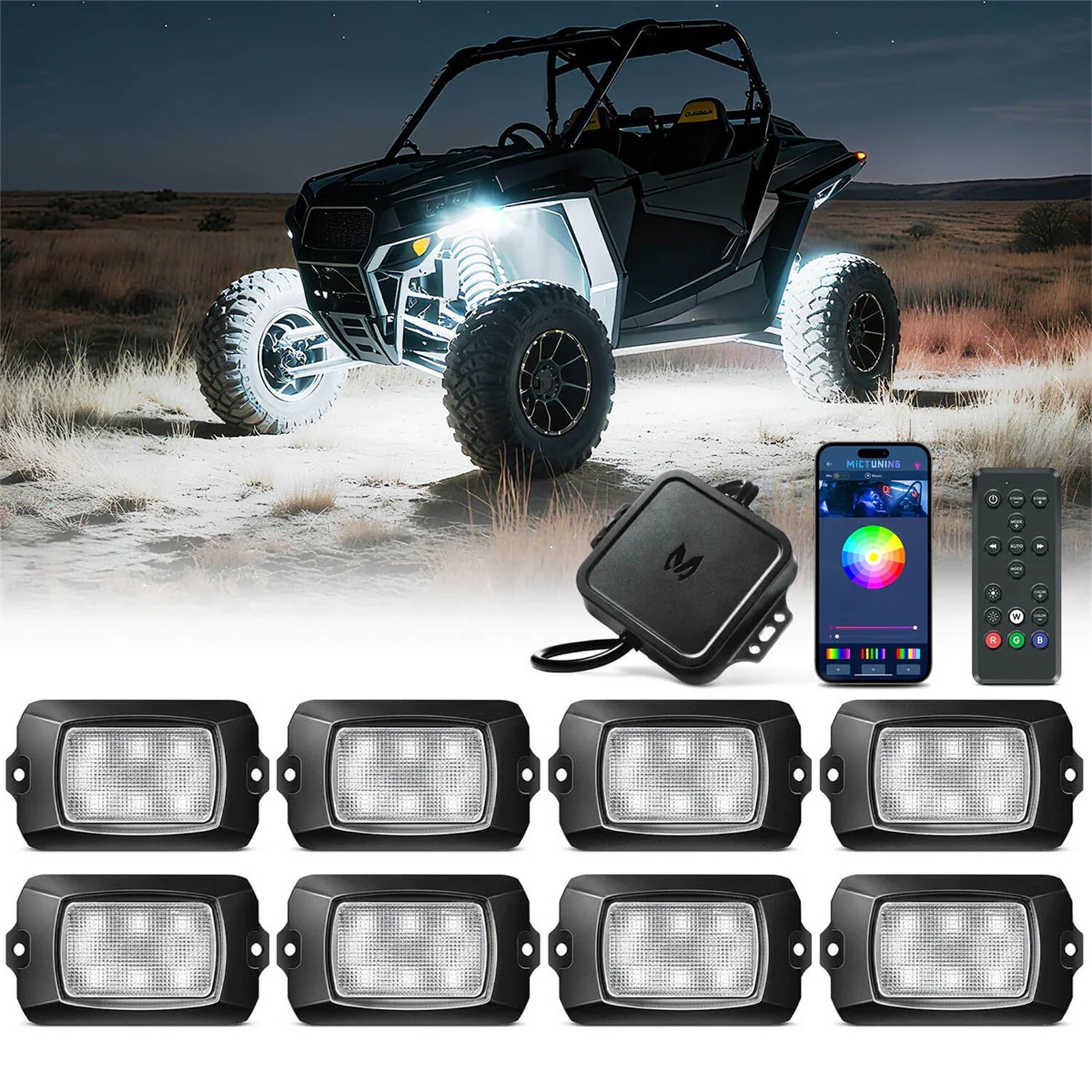 MICTUNING Rock Lights Kit Q1 RGB RGBW LED Off Road Underglow Neon Lamp w/ Remote
