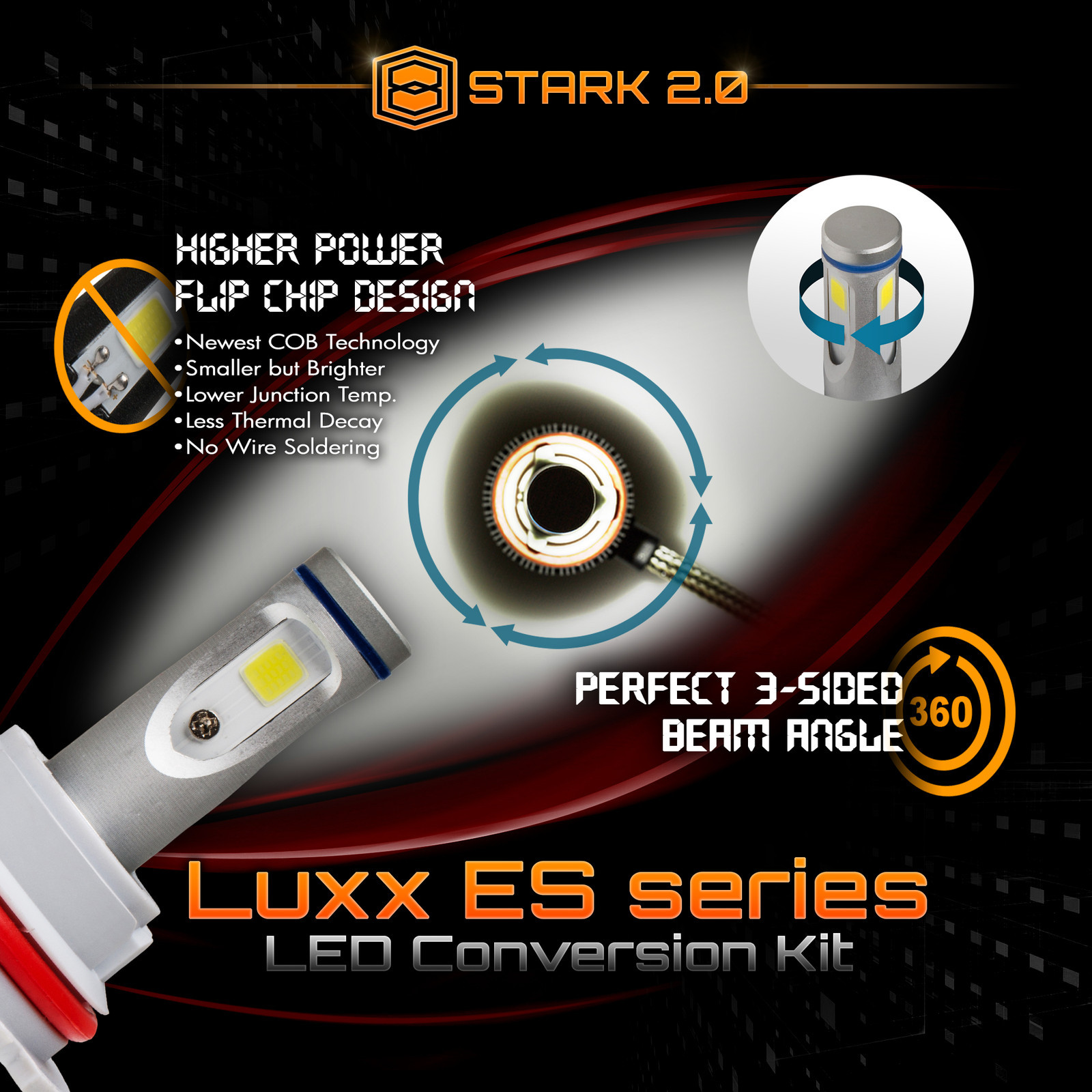 Stark 80W 9000LM Flip COB Chip LED Conversion Kit 6000K 6K Headlight – H7