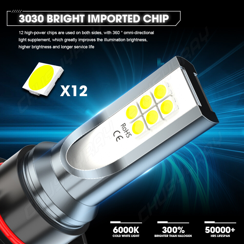9012/HIR2 H16/5202 LED Headlight Fog Light Kit Bulbs White 6000K Plug&Play 4Pack