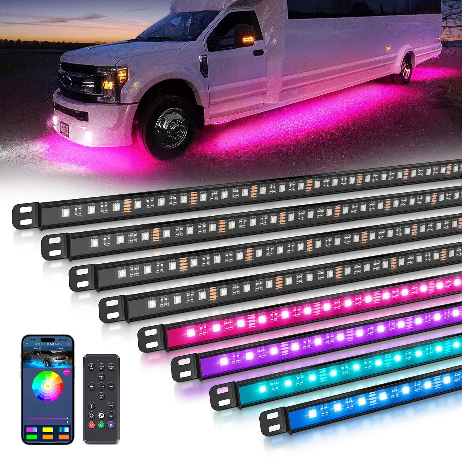 8PCS RGBW Underglow Light Bars for RVs,Exterior Neon Underbody LED Light strips