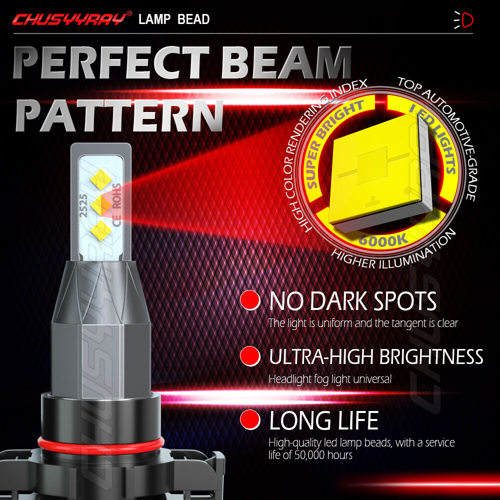2 x 5202 H16 PS24W High Power 100W 6000K Super White LED Fog DRL Lights Bulbs