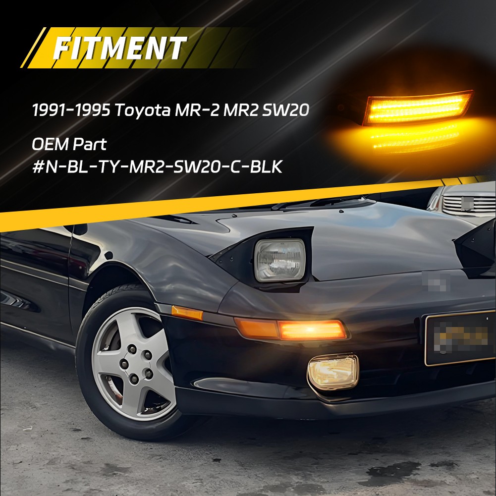2X Amber Dynamic LED Parking Turn Signal Lights For 91-95 Toyota MR-2 MR2 SW20