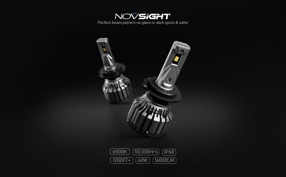NOVSIGHT H7 LED Headlight Bulbs 13000LM Super Bright 6500K White Hi Lo Beam 2PCS