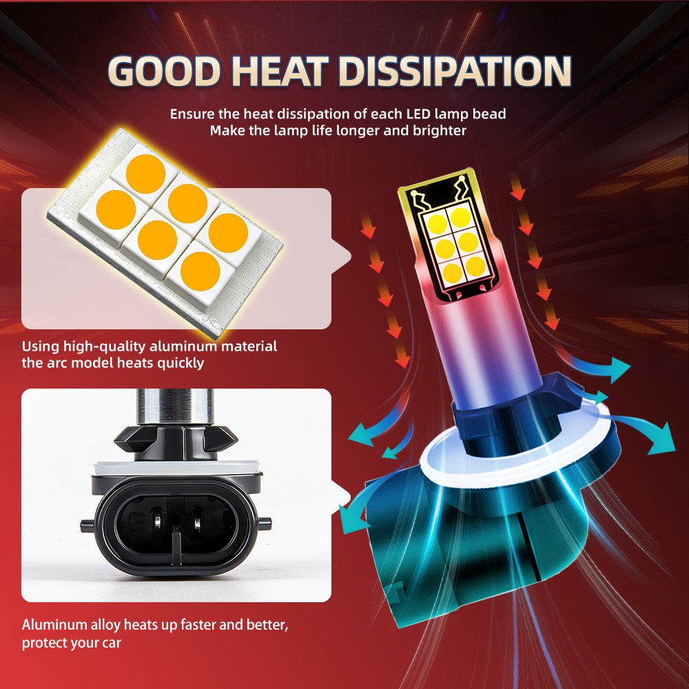 2Pcs 6000K LED Fog Light Bulbs 881 Yellow High Power Lamps 25000LM
