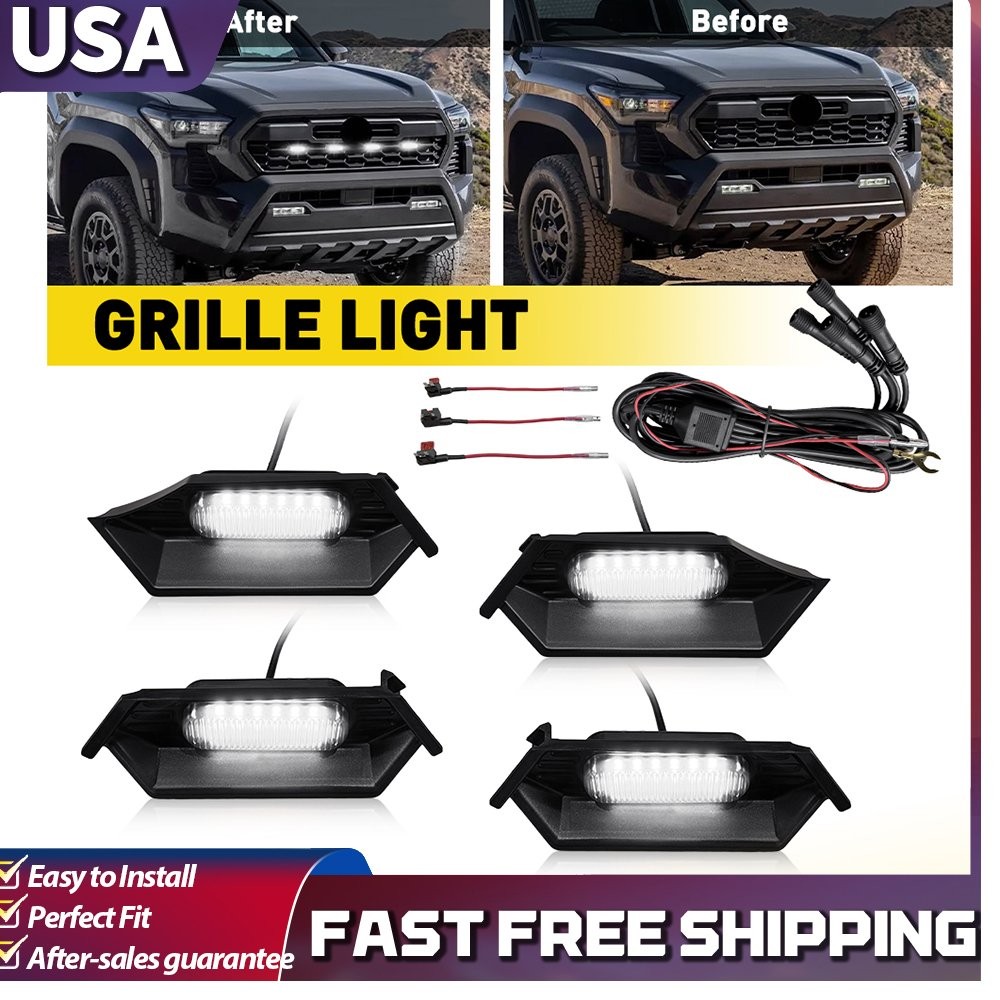 LED DRL Bumper Grille Center Grill White Light For 2024 2025 Toyota Tacoma TR D