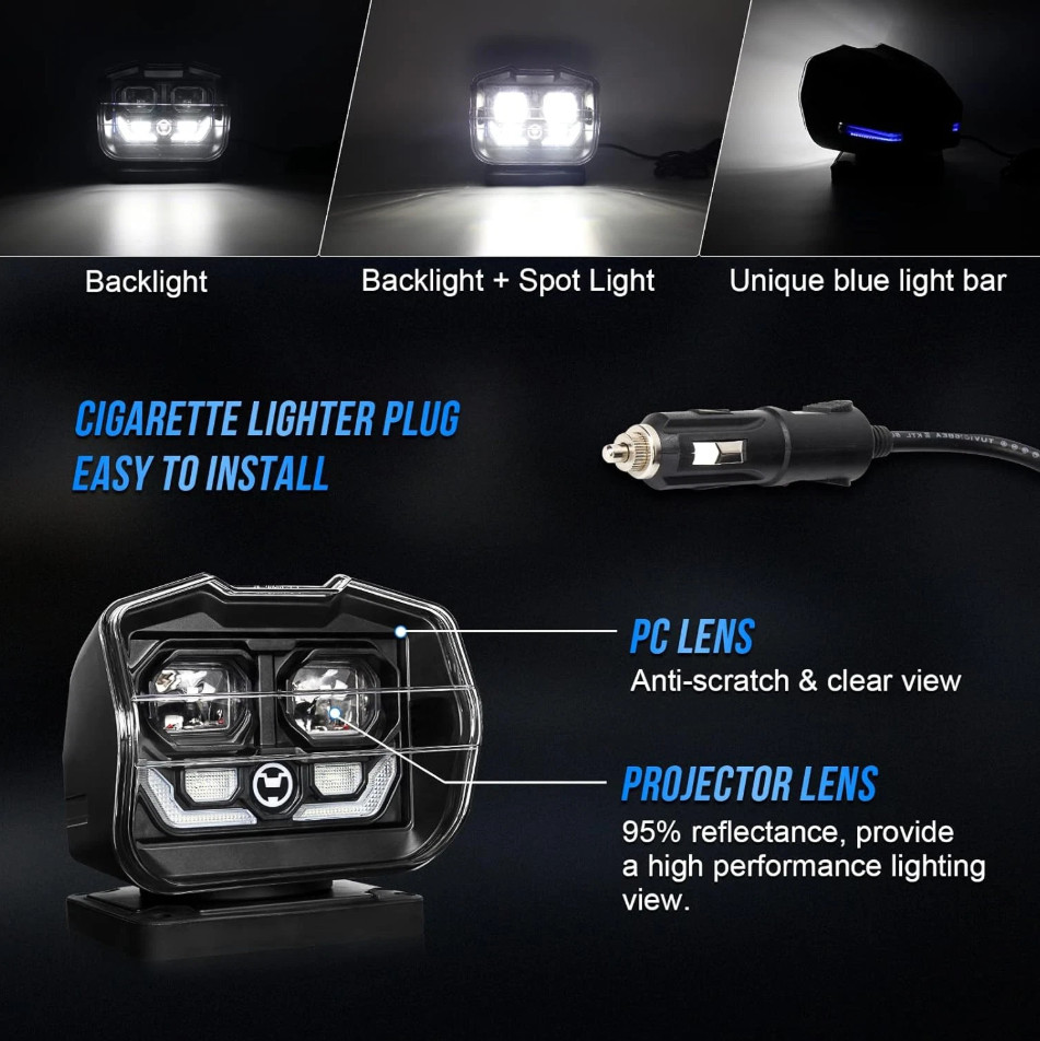 LED Searchlight Wireless for Offroad Truck Marine 360° Remote Control Spotlight