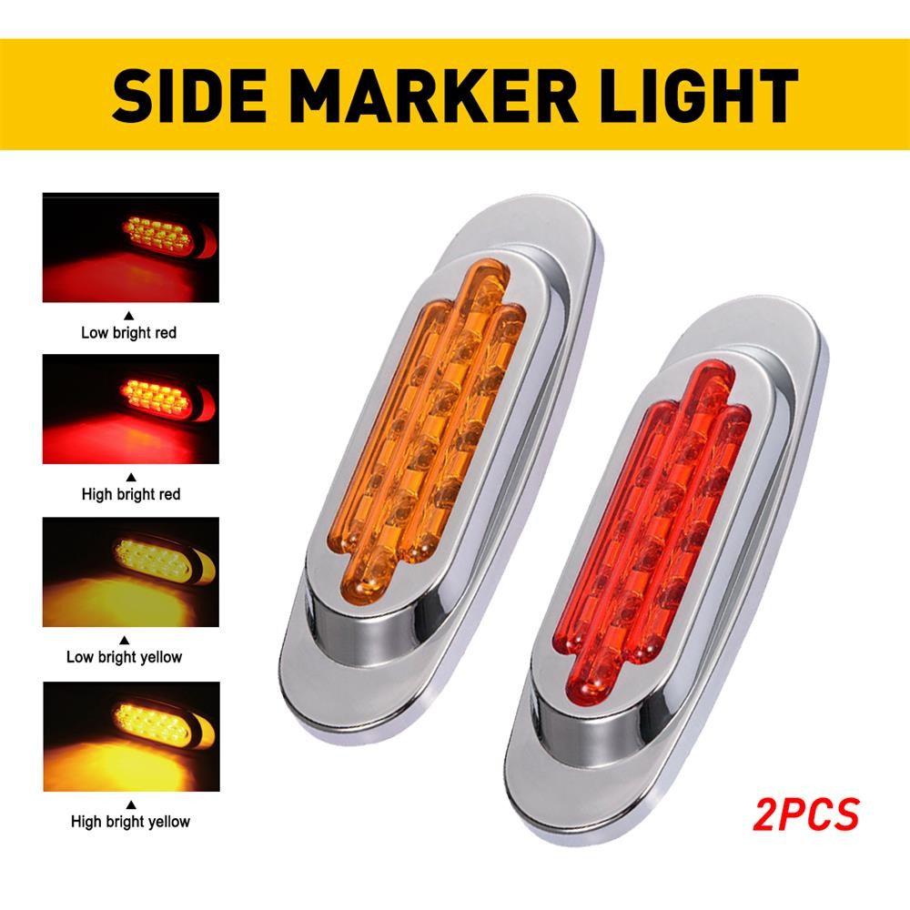 2X Amber+Red 16 LED Car Truck Trailer Sealed Chrome Side Marker Clearance Lights