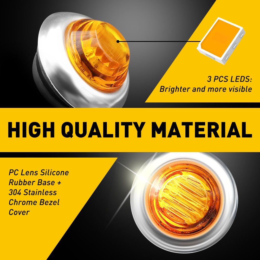 Truck Trailer 20X Chrome Amber Marker Light 3/4″ LED Round Clearance Side Lights