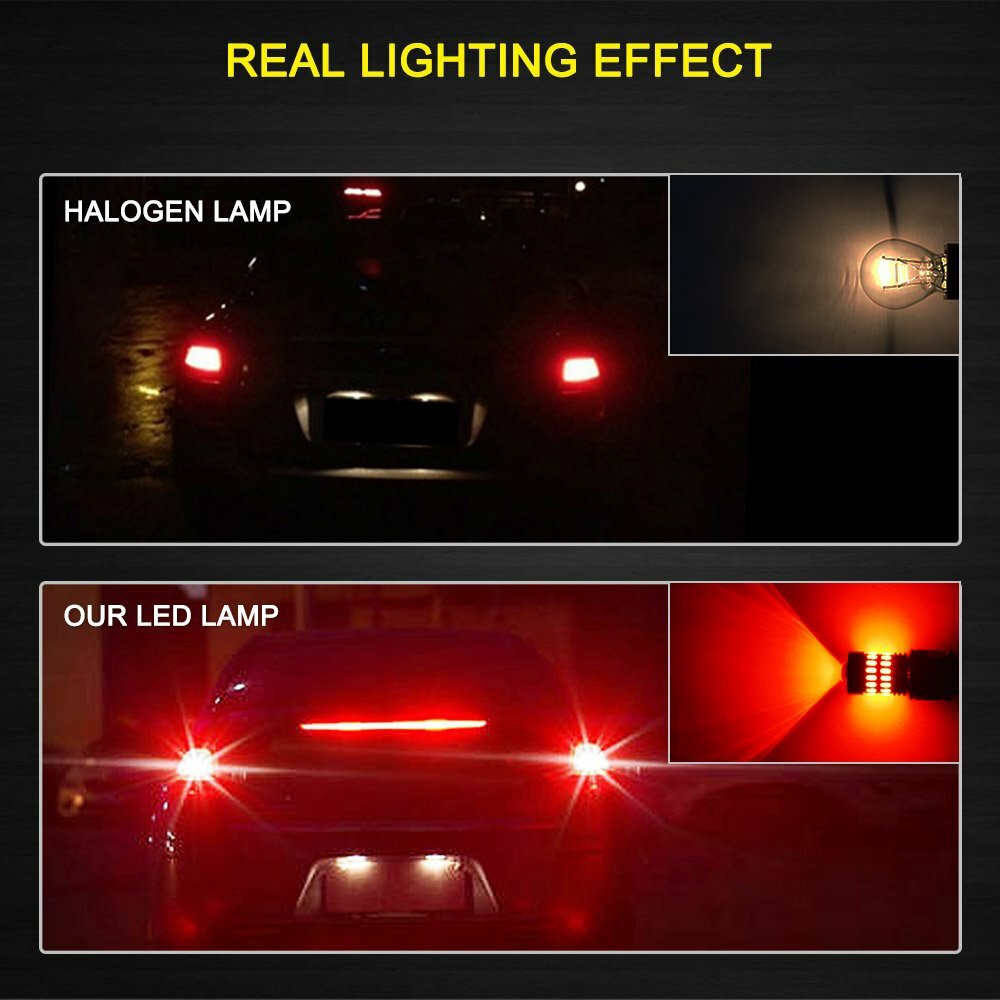 2x AUXITO 3157 3156 Brake Tail Stop Light Red Flash Strobe Blinking LED Bulb d