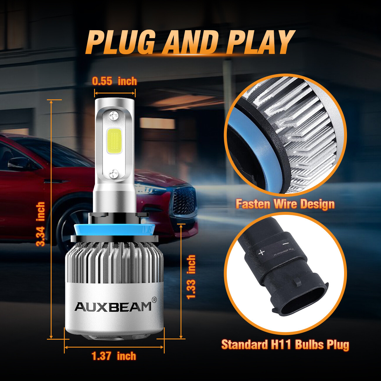 AUXBEAM 9005+H11 LED Headlight Super Bright Bulbs Kit 6500K White High/Low Beam