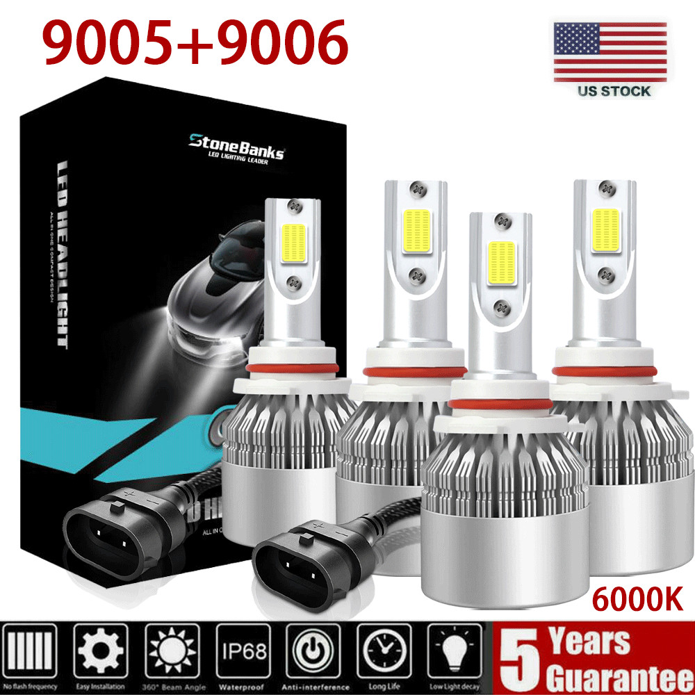 9005+9006 4x Combo LED Headlight Bulbs Kit High Low Beam Kit HB3 HB4 6000K 720W