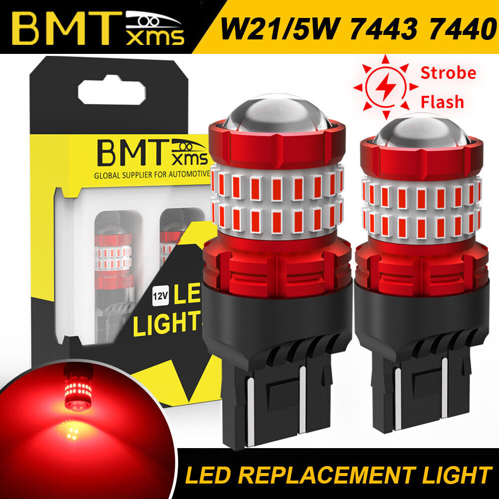 2pcs 7443 7440 7444 T20 LED Red Flash Strobe Bulb for Car Stop Brake Tail Light