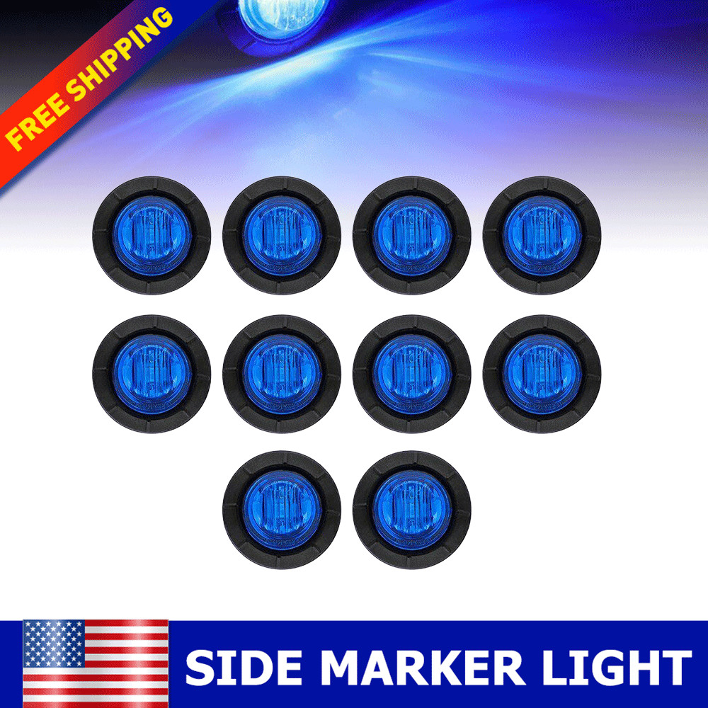 10x 3/4″ Round Blue LED Signal Trailer Clearance Side Marker Light DOT ATV RV