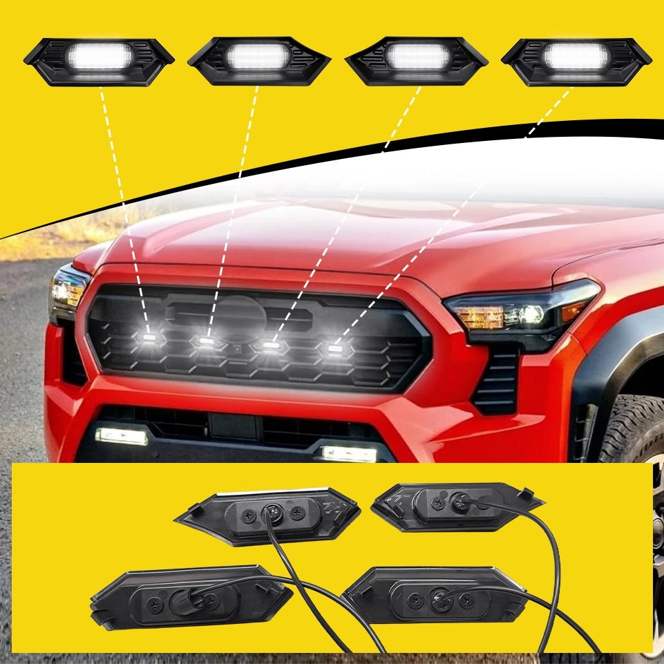 Smoked LED Grille DRL White Lights + Harness 4x For 2024 2025 Toyota Tacoma TR D