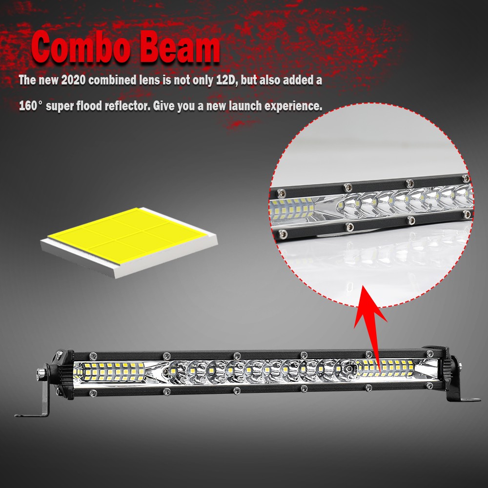 20″inch Chrome LED Light Bar 400W Single Row Slim Spot Flood Combo Truck UTV ATV