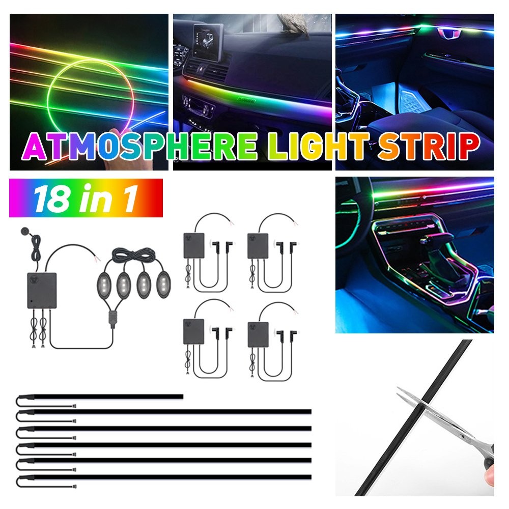 18 in1Car LED Ambient Light Strip APP Remote Atmosphere Interior LED Acrylic RGB