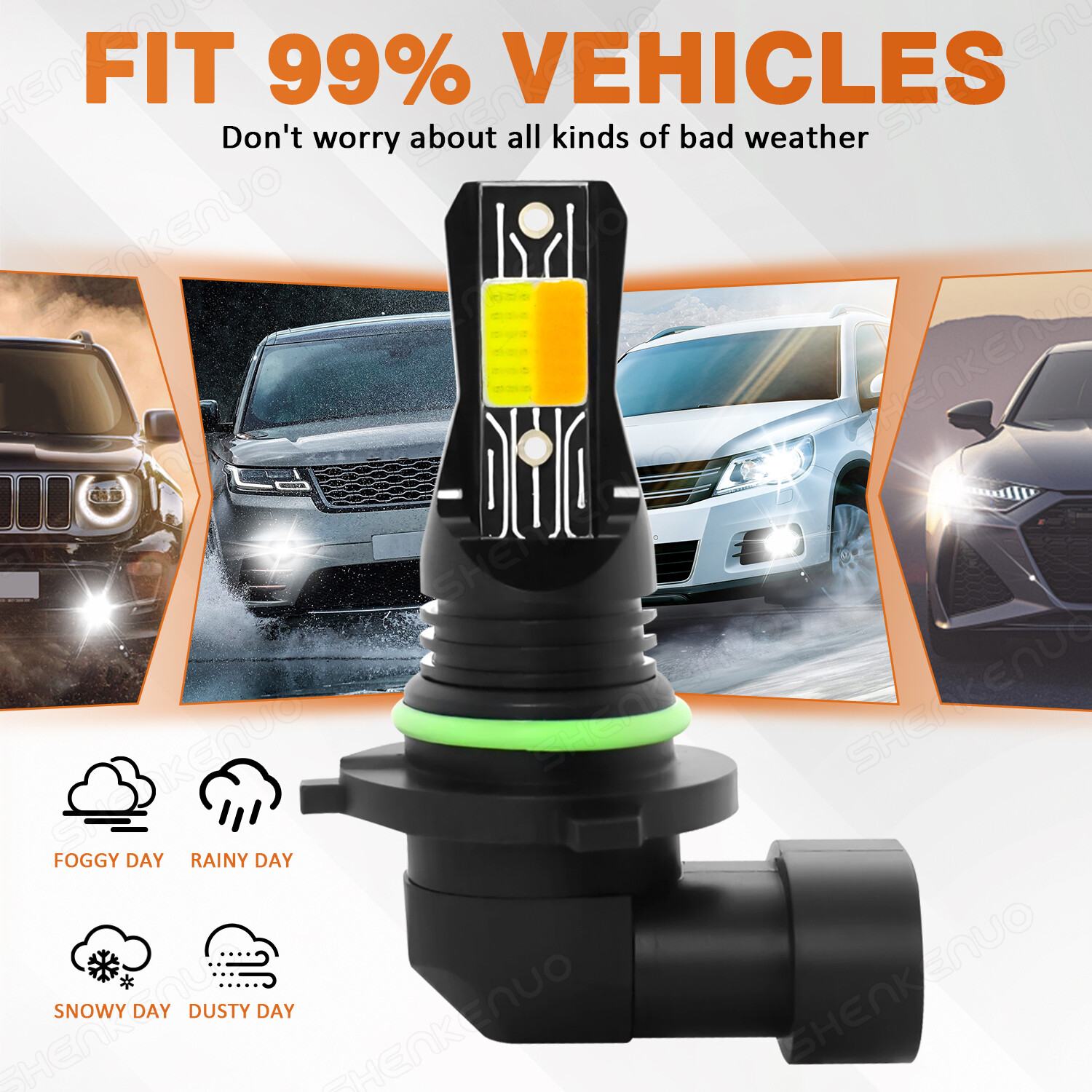 2x 9006 HB4 LED Fog Lights Bulbs Dual Color White + Yellow 2-Mode
