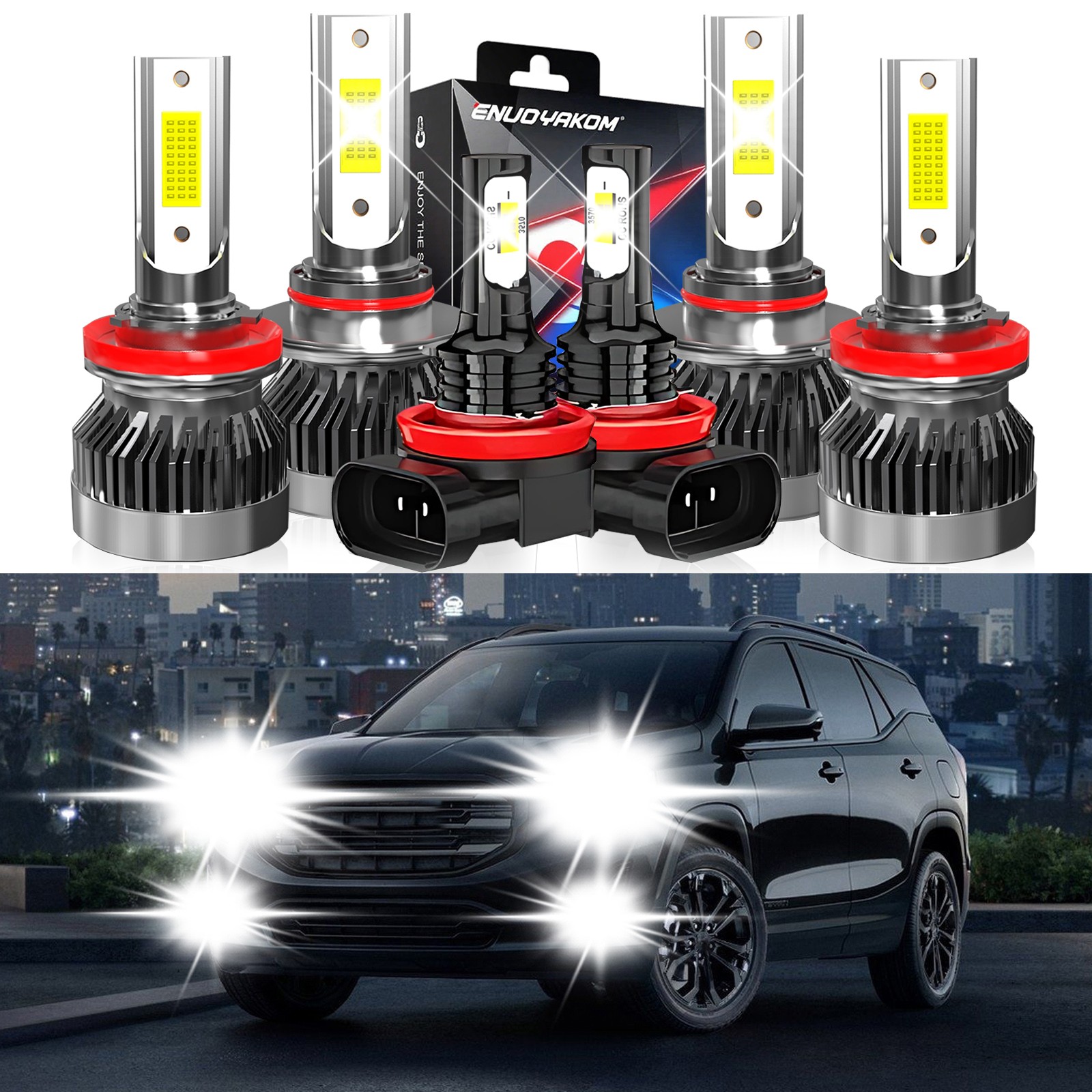 9005+H11+H11 LED Headlight+Fog Light Super Bright Bulbs 6000K White High/Low