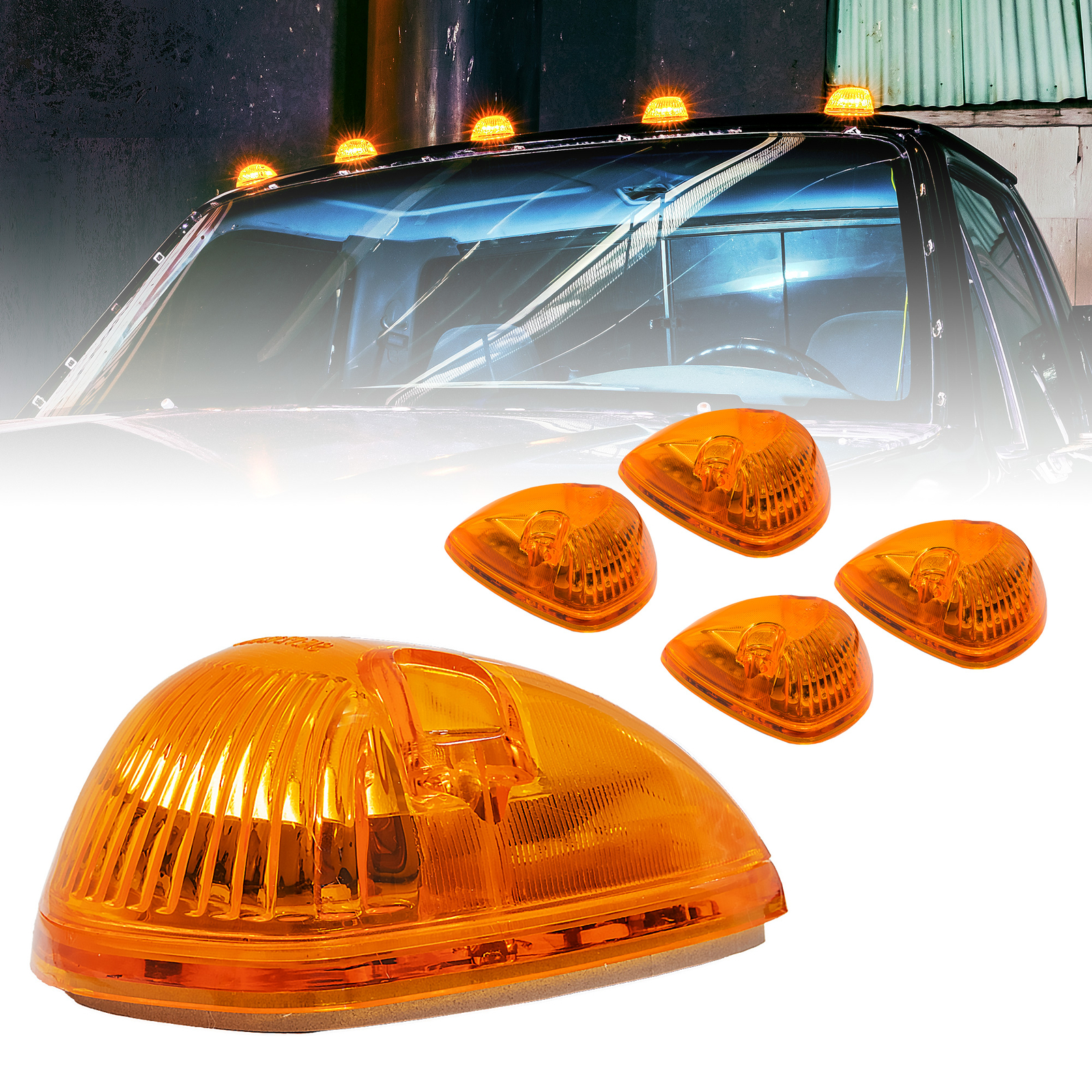 DOT Amber LED Teardrop Cab Roof Marker Lights for 94-98 Ford Dodge Ram Truck Van