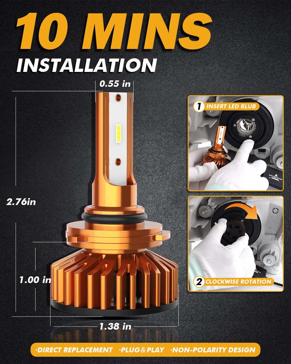 AUXBEAM LED 9006 HB4 Headlight Bulbs Kit Low Beam 72W 8000LM 6500K White Lights