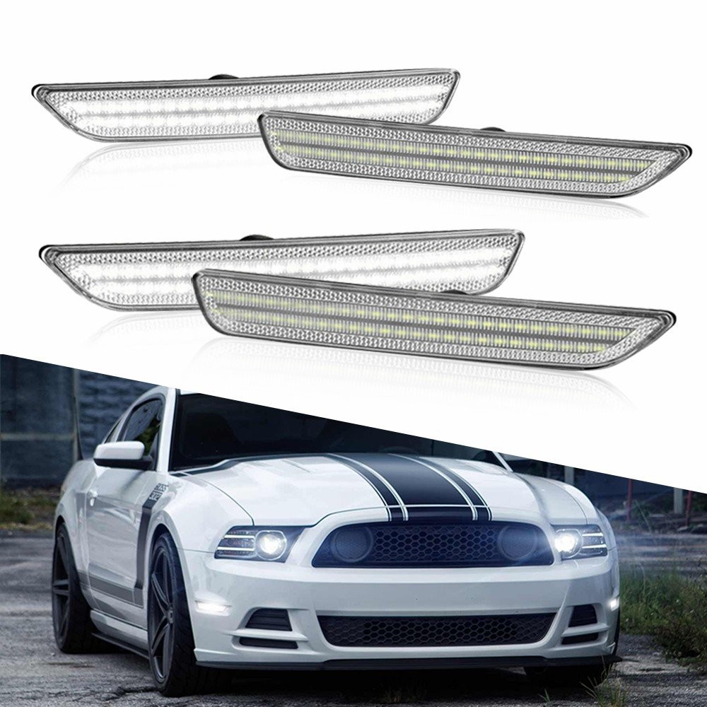 For 2010-14 Ford Mustang LED White Side Marker Light Clear Lens Front Rear 4pcs