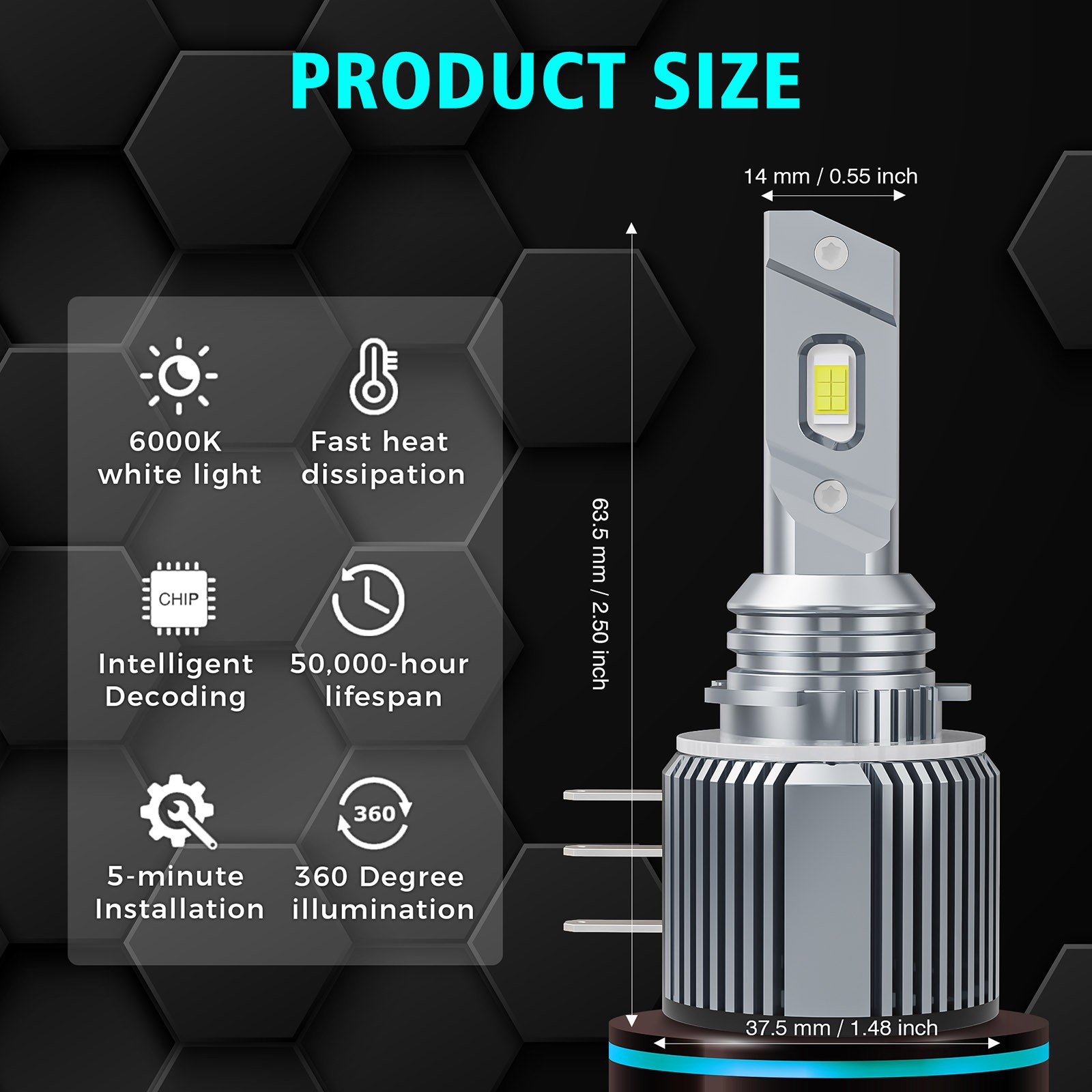 H15 H7 LED Headlight Bulbs High / Low Beam 6500K Xenon White Bright 720000LM