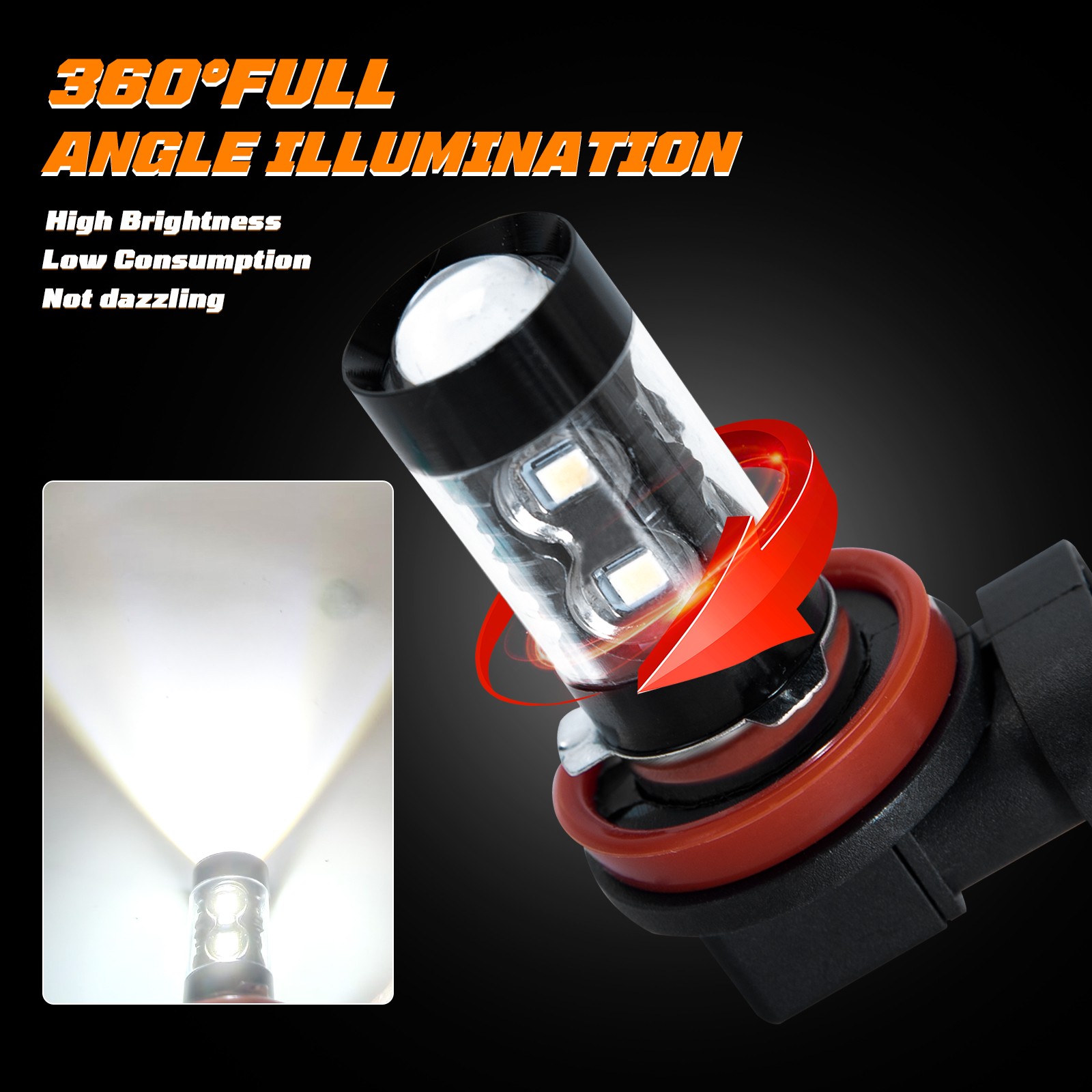 9012 HIR2 H11 Full Front LED Headlight High Low Beam Fog Light Bulbs LED White