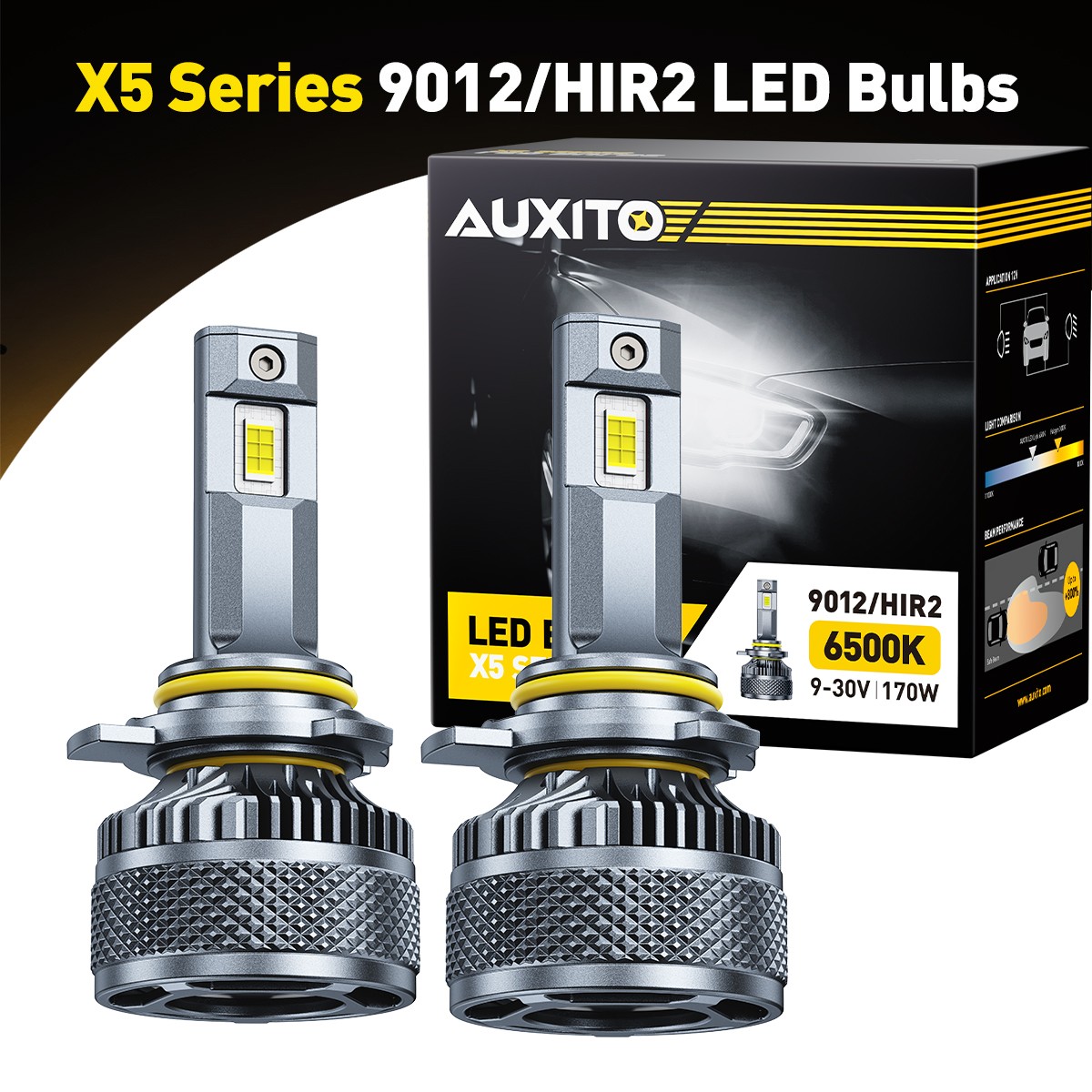 2PCS 9012/HIR2 LED Headlight Bulb Kit High Low Beam 6500K White Canbus X5-Series