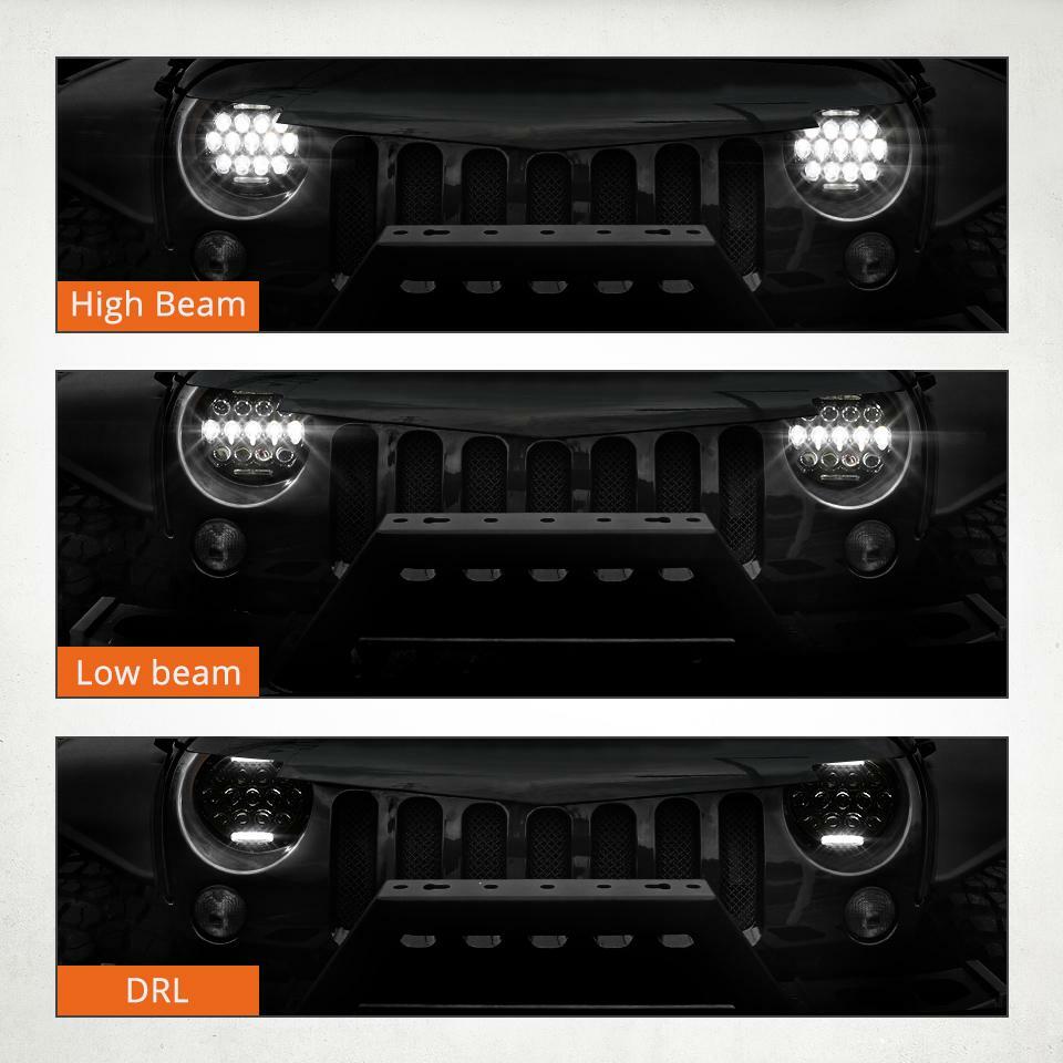 300W Pair 7 inch Round LED Headlight Hi/Lo DRL for Jeep Wrangler JK LJ TJ CJ DOT
