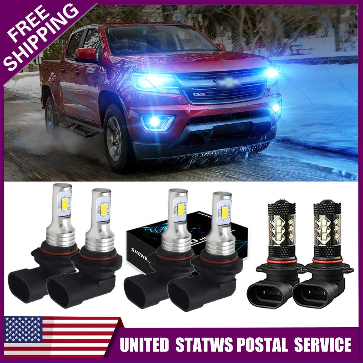 For 2004-2012 car Colorado LED Headlight High Low Fog Light Bulbs 8000K blue