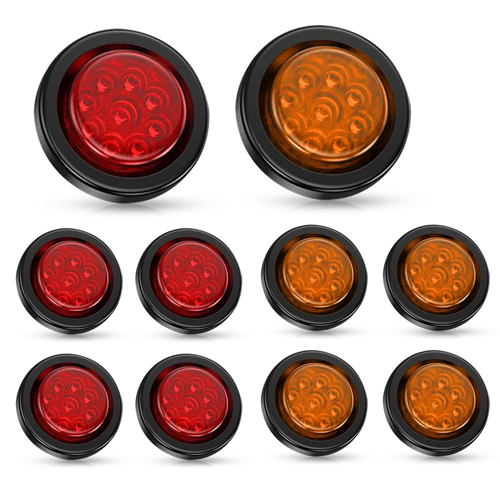 5/10x Red Amber 2″ Inch Round LED Truck Trailer RV Side Marker Clearance Lights