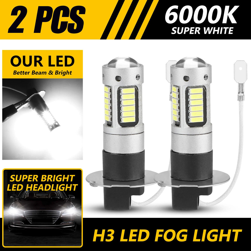 2x H3 LED 100W Extremely Bright 6000K Cool White Fog Light Lamp Driving Bulbs