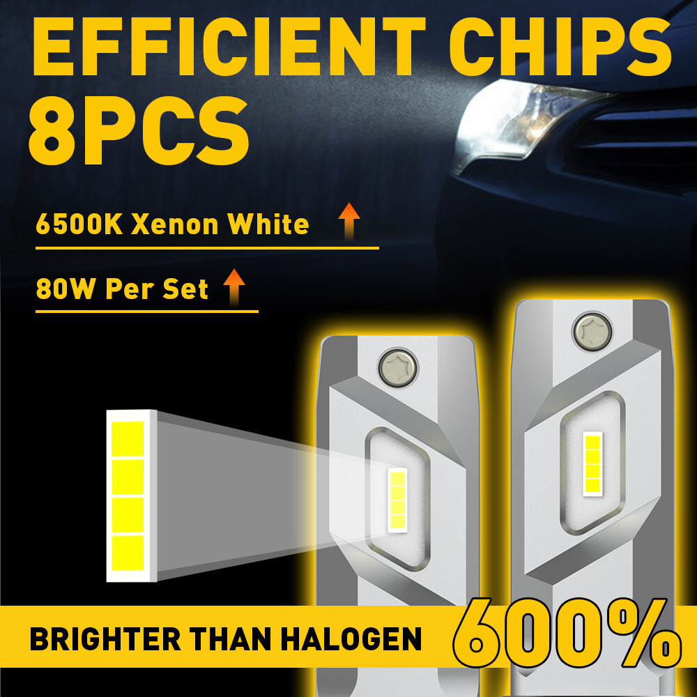 4x H7 LED Headlight Bulb Kit High Low Beam 80000LM Super Bright 6500K White E4EA