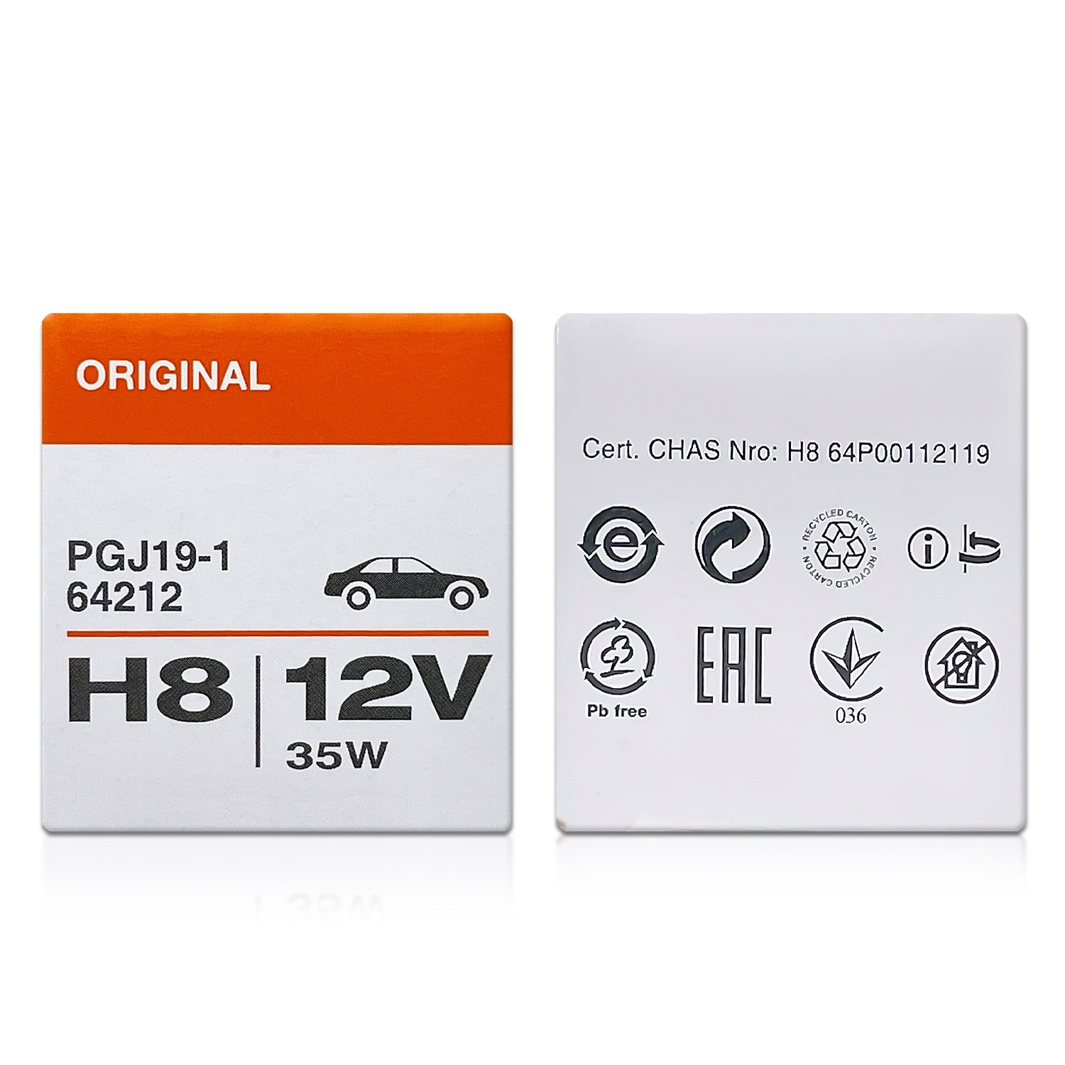 Osram H8 Original Standard Headlight Halogen Bulbs 64212 3800K 12V 35W Pack of 2