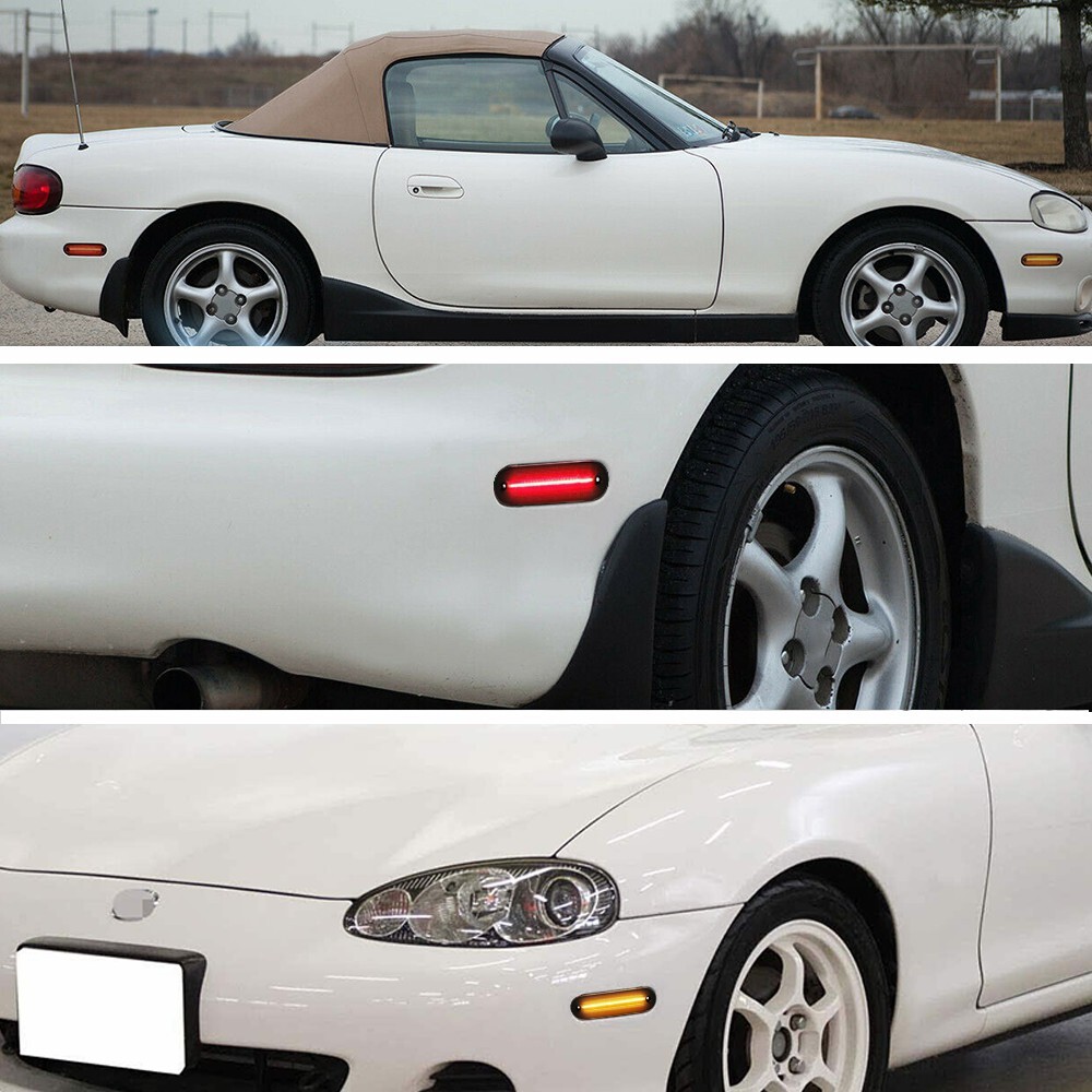 For 1990-2005 Miata Mazda MX-5 Smoked LED Side Marker Light Amber Red Waterproof