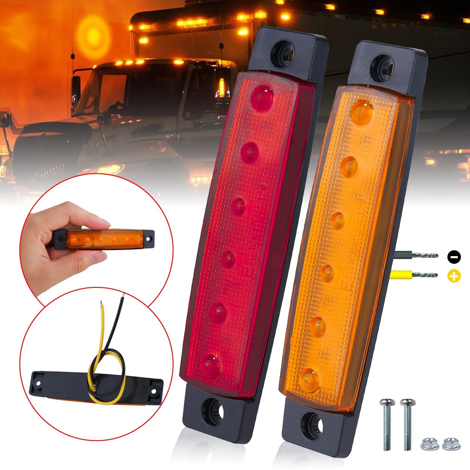 40 Pack 6 LED Trailer Marker Lights – DC12-24V Clearance Side Indicator Lamps fo
