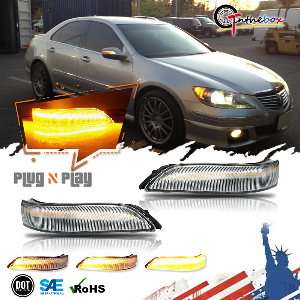 Sequential Amber Mirror LED Lights Clear For 08-13 Honda Accord & 06-09 Acura RL