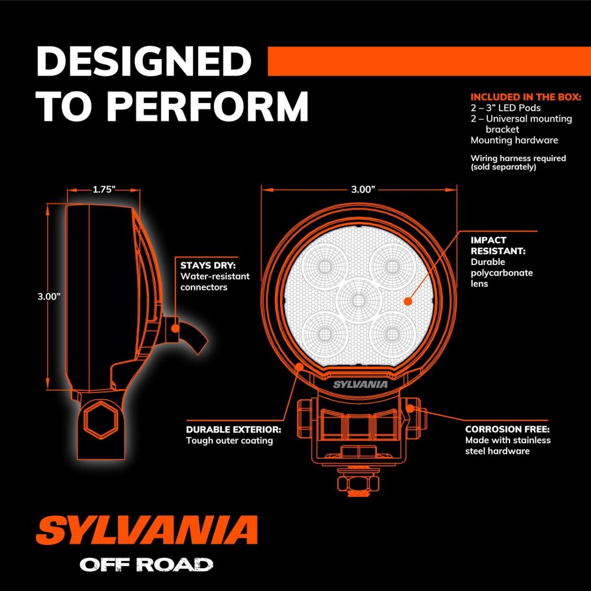 SYLVANIA Rugged 3 Inch Round LED Light Pods | LIFETIME Limited Warranty | Flood