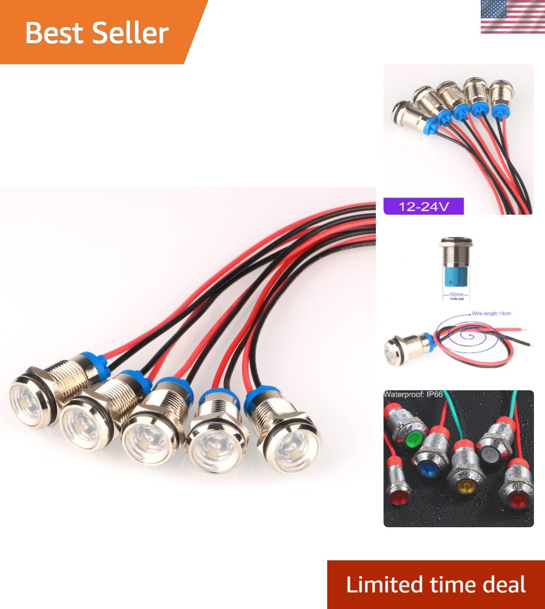 Energy-Efficient 5pcs LED Signal Lamp Set – Waterproof Metal Lights 12-24V AC/DC