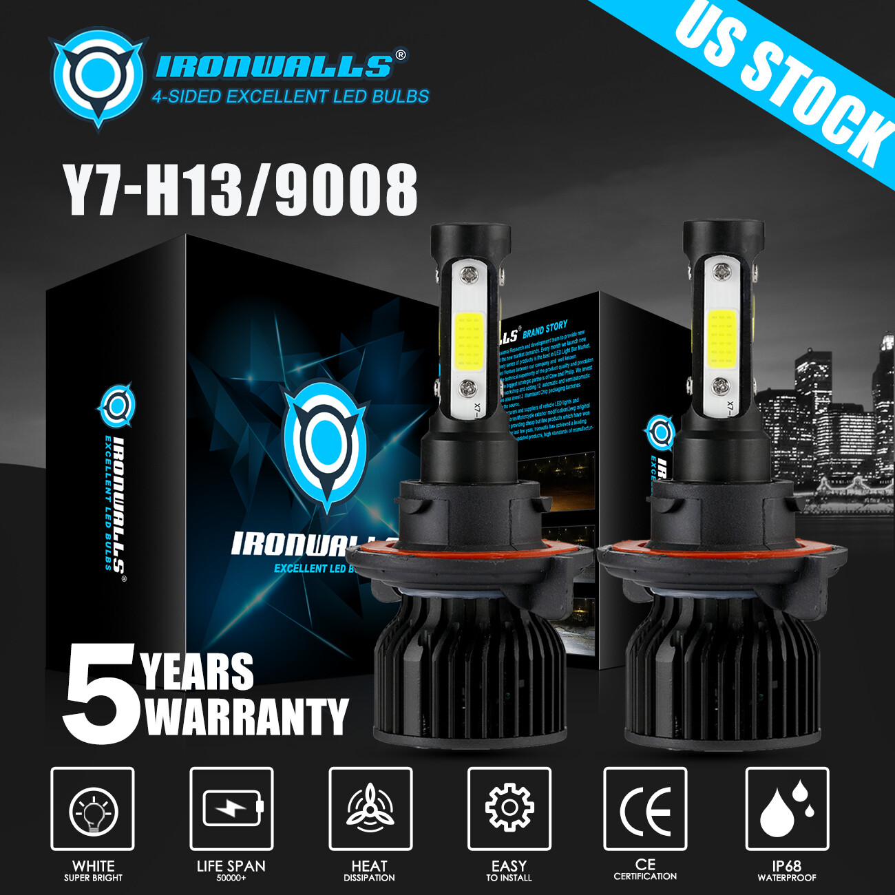 4 Sides H13 LED Headlight 6000K for Dodge Ram 1500 2500 3500 2006-2012 High Low