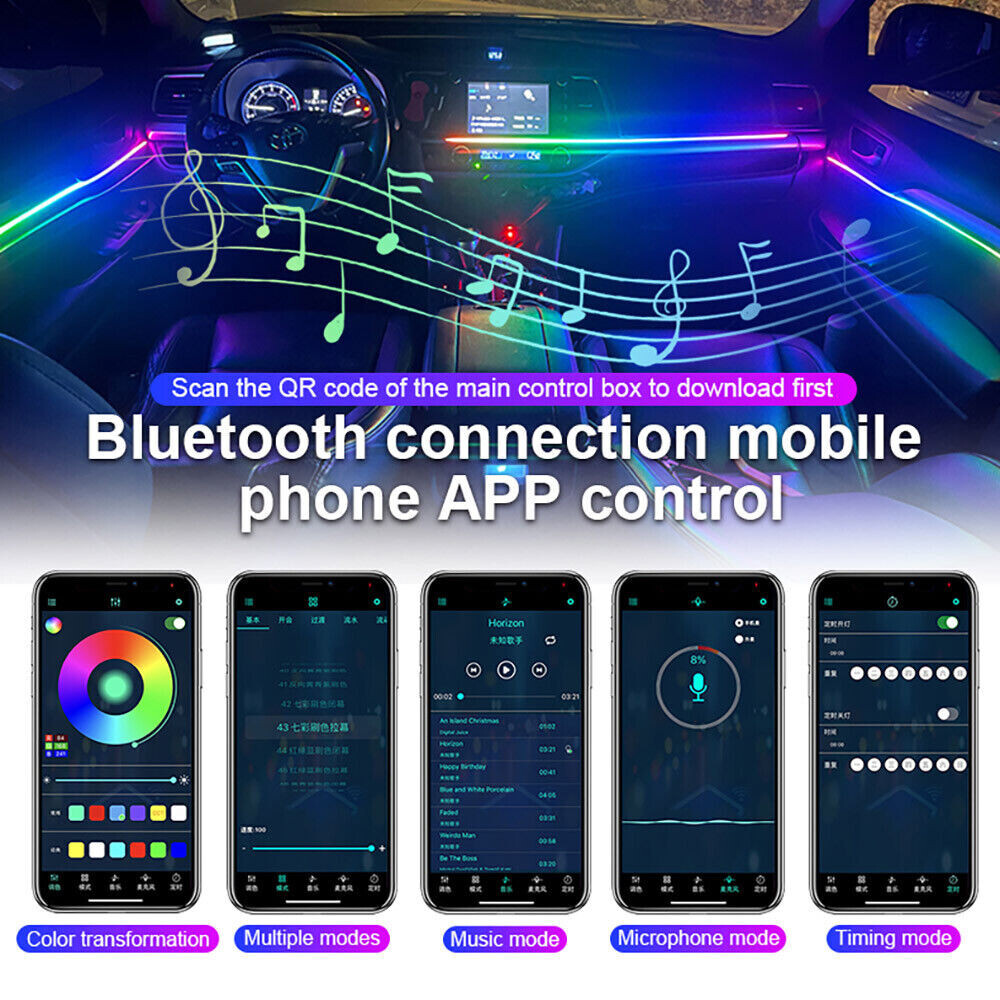 LED Light Strip Car Sunroof Atmosphere Lamp RGB Colorful Ambient Decoration 2Pcs