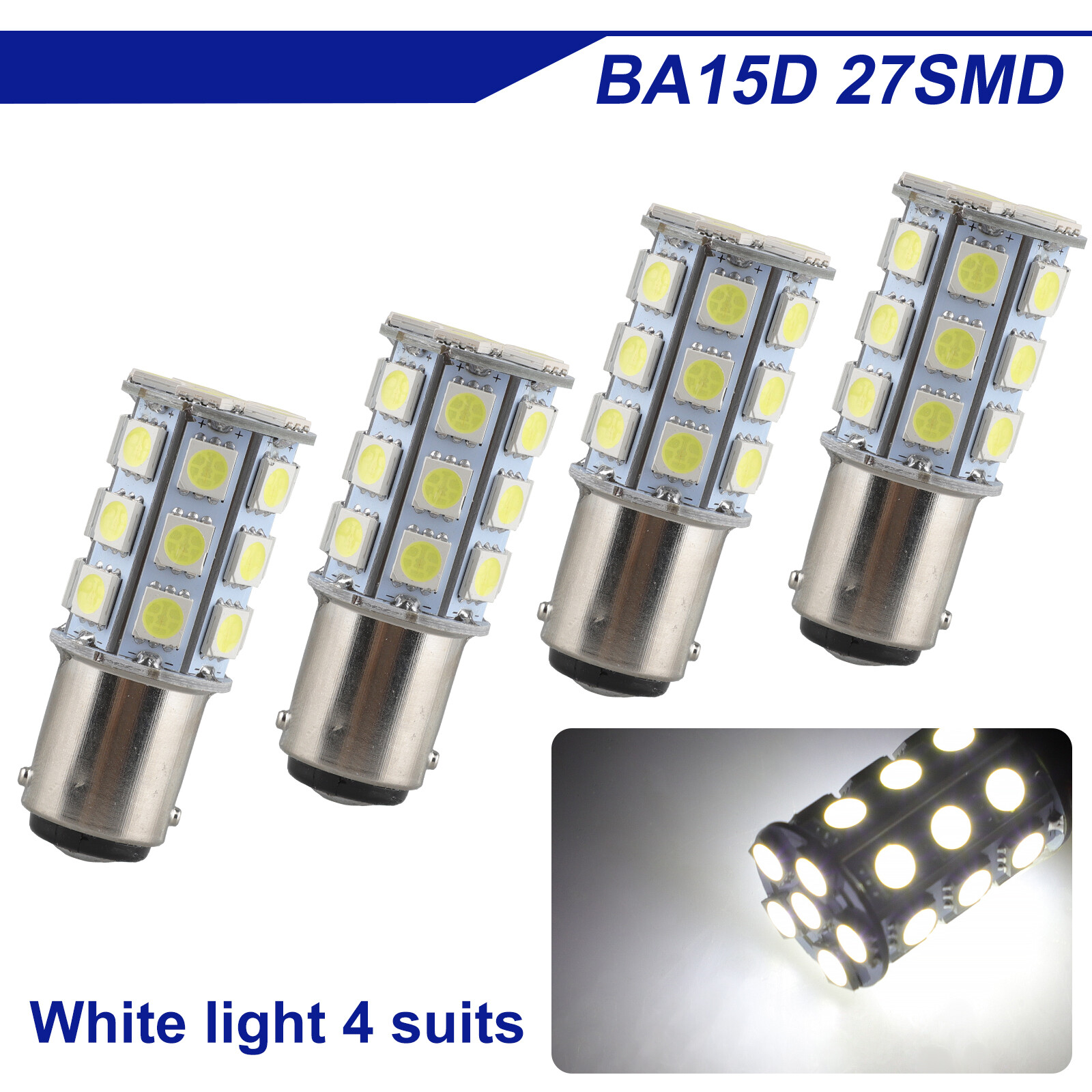 4pcs BA15D 1142 27-SMD LED Interior Light Bulbs Tail Brake Stop Lamp 6000K White