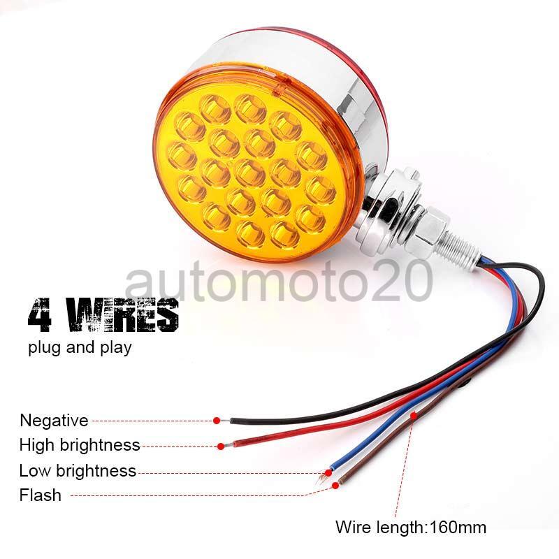 2X Amber/Red 3″ Double Face LED Pedestal Fender Brake Turn Signal Lights Truck