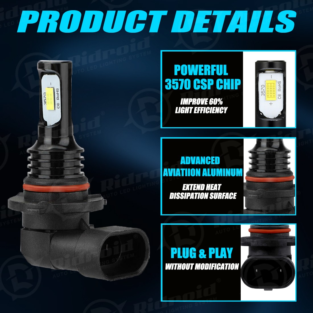 H11 9005 LED Headlight KIT Combo Bulbs 10000K High&Low Beam Super Bright White