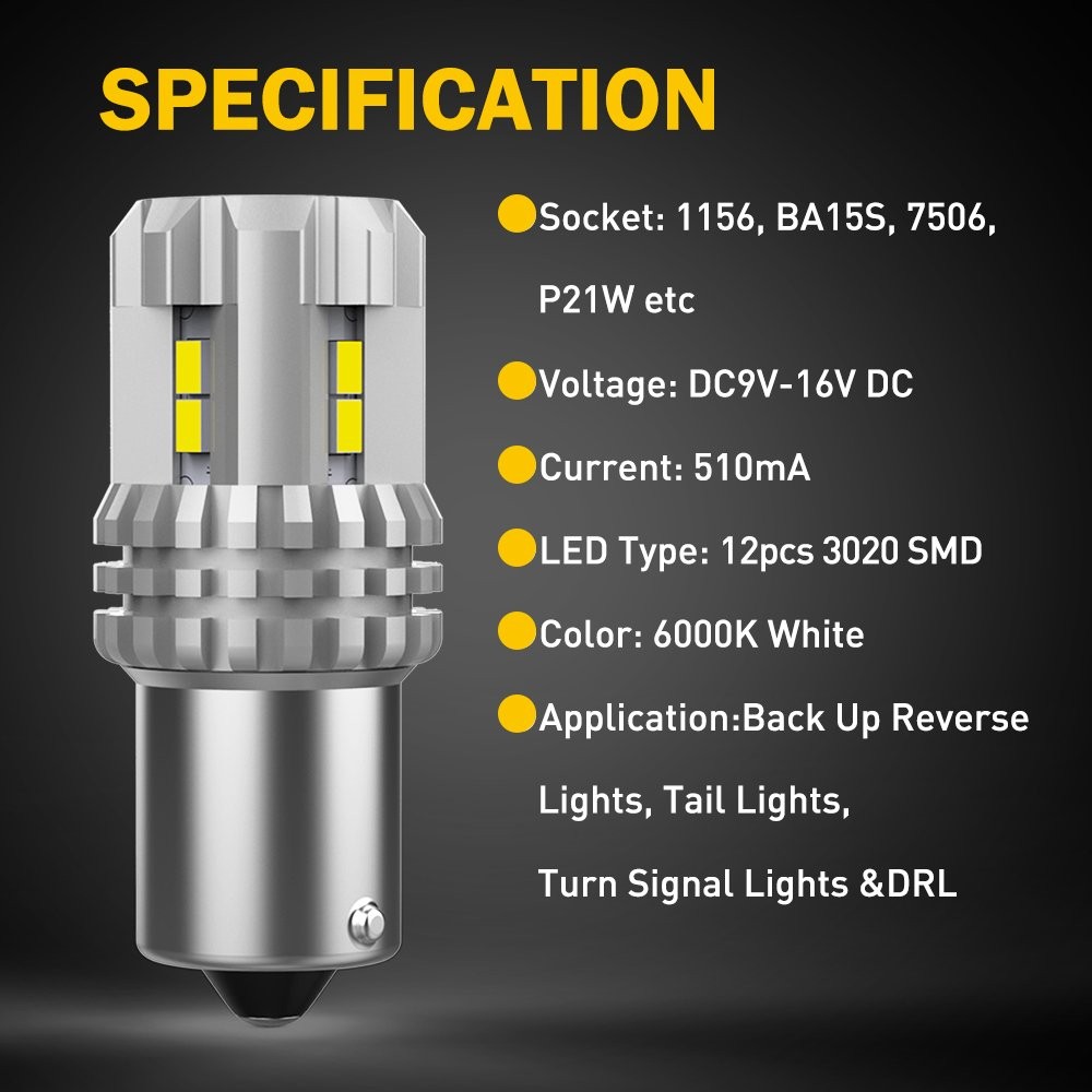 AUXITO 2800LM 1156 7506 LED White Backup Reverse Light Bulbs 6000K Super Bright